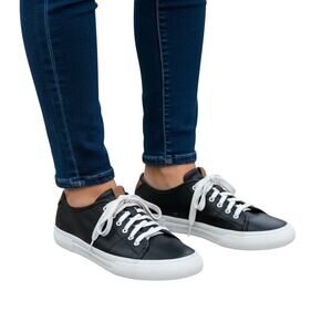 Frye Gia Low Lace Black Leather Sneakers White Sole Women’s Size 8